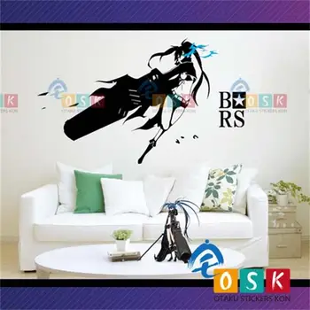 

Cartoon black rock shooter BRS wall stickers around the pain car TV wall background paste