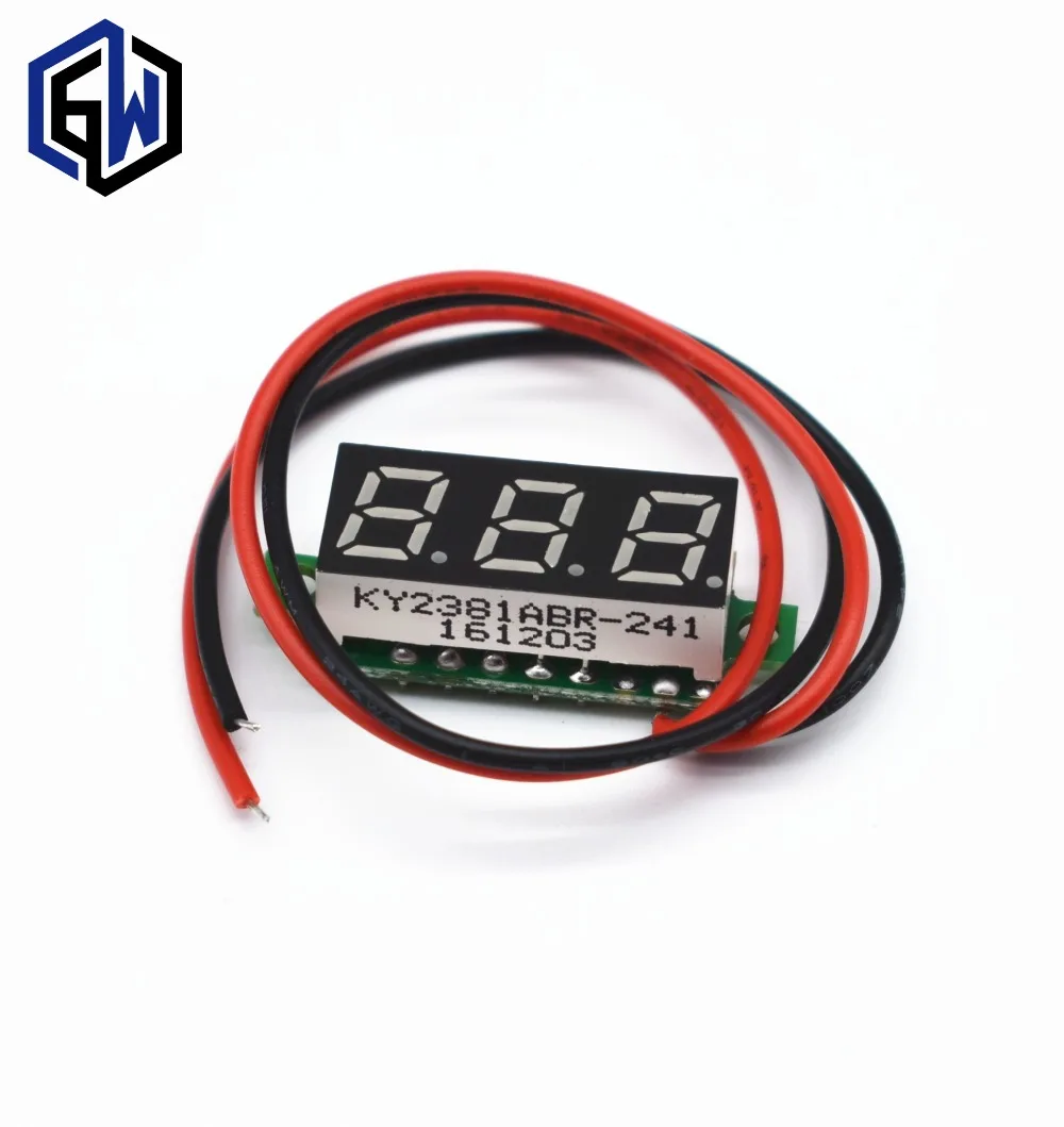 

0.28 Inch 2.5V-40V Mini Digital Voltmeter Voltage Tester Meter RED/BLUE/YELLOW/GREEN LED Screen 30*10*8mm