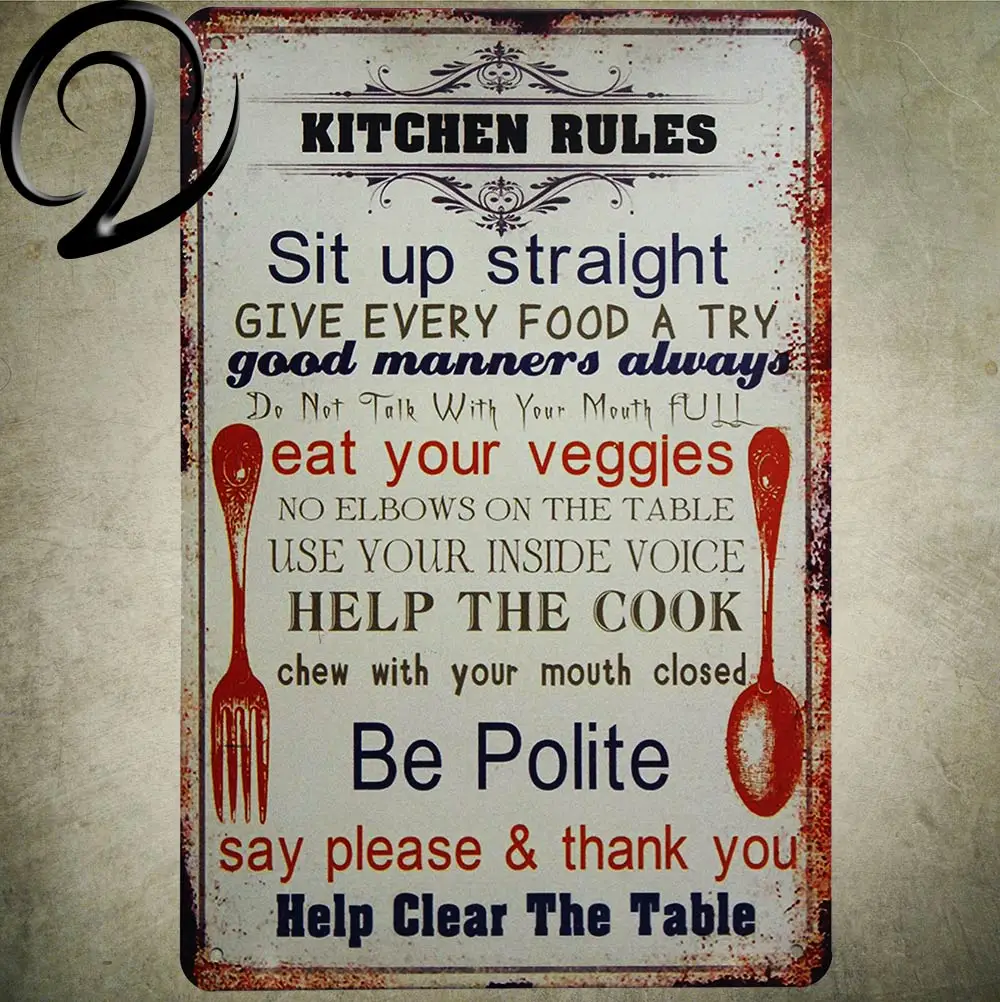 OUR KITCHEN RULES Shabby Chic Metal Signs Bar Pub Restaurant Home - 1000x1002 - jpeg Vintage Kitchen Rules Sign