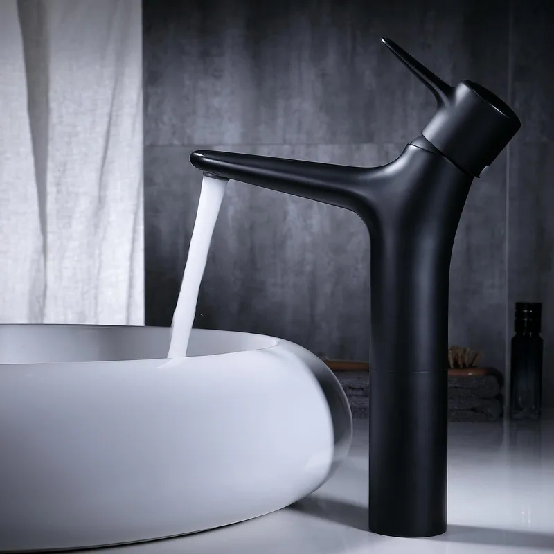 

Nordic black bathroom table washbasin faucet copper hot and cold basin faucet household single hole deck mounted 2019 new