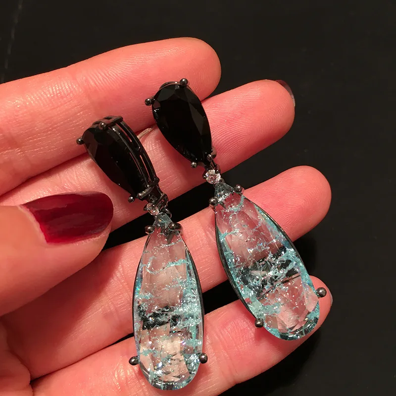 

Bilincolor fashion luxury black and delicate blue broken cubic zircon drop earring for women