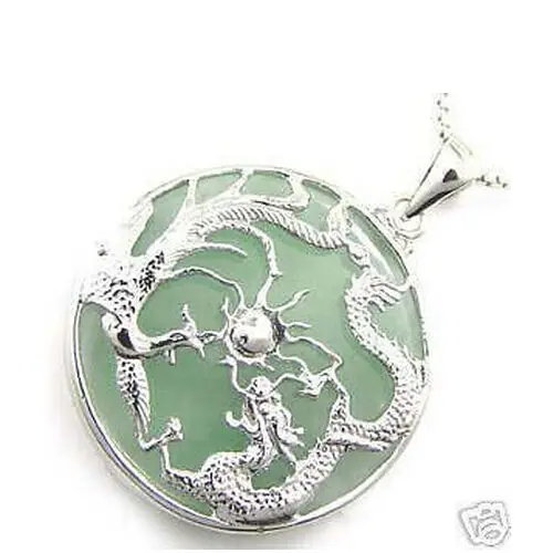 

Free shipping *******Pretty Silver Dragon Phoenix Natural green Pendant and Necklace