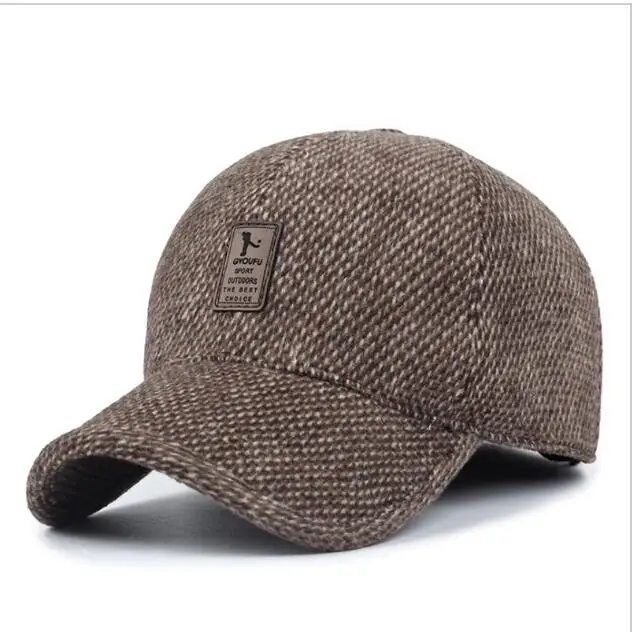 High Quality Woolen Knitted Design Winter Baseball Cap Men Thicken Warm