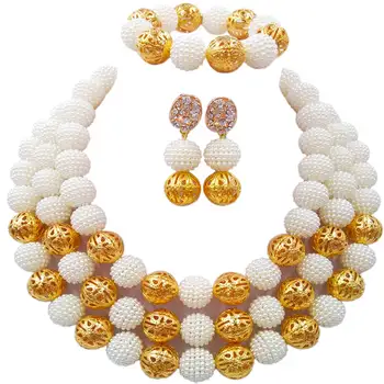 

White Costume Necklace Earrings Nigerian Beads African Jewelry Set Wedding Bridal Jewelry Sets 3ZZJS16