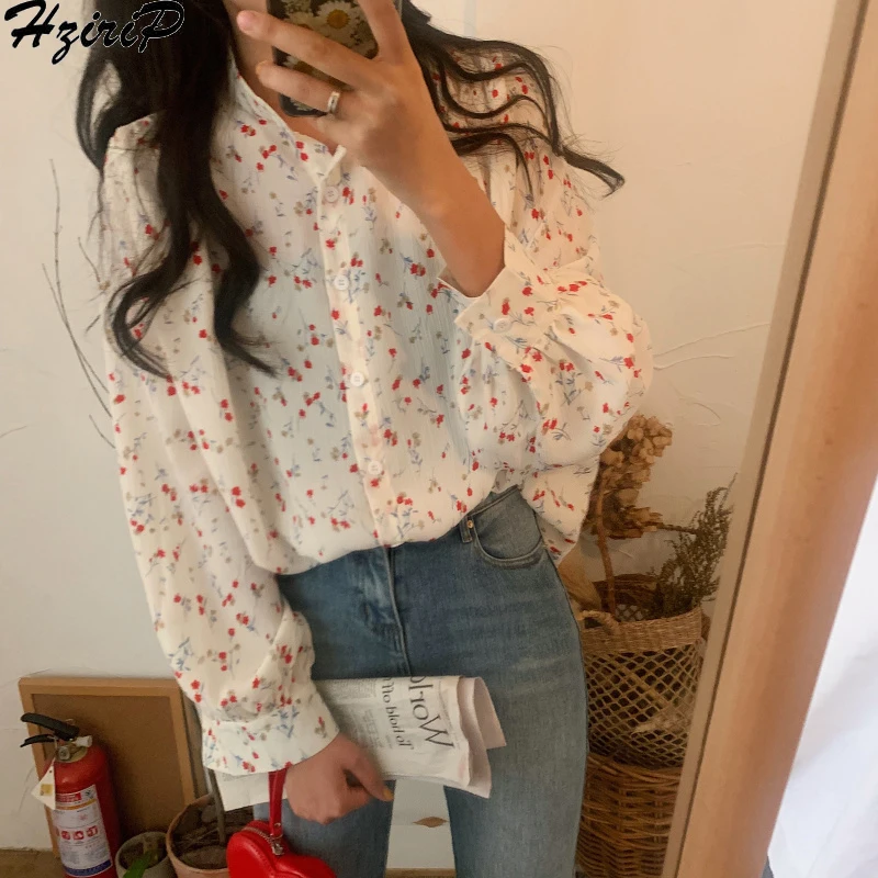 

Hzirip Women New Blouses 2019 Spring Summer Fashion Retro Print Chiffon Sweet Casual Loose Shirt Long Sleeve Women Blusas Mujer