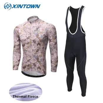 

XINTOWN 2018 Winter Thermal Fleece Camouflage Cycling Jersey Set Long Sleeve 3D GEL Pants Ropa ciclismo MTB Bicycle Clothing