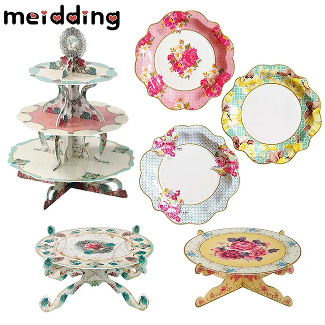 meidding vintage floral tea party disposable flower paper plates flower paper plates