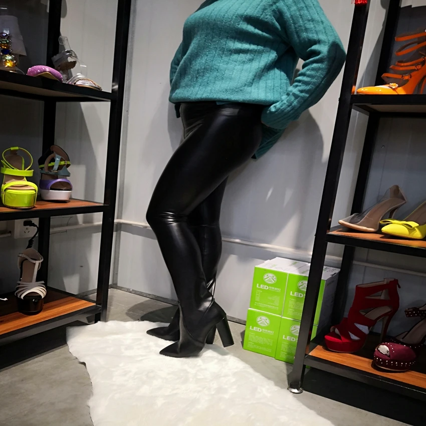 Г. Новинка, большие размеры 35-47, черные эластичные модные пикантные ботфорты на высоком каблуке, осенне-зимние высокие женские сапоги X1800