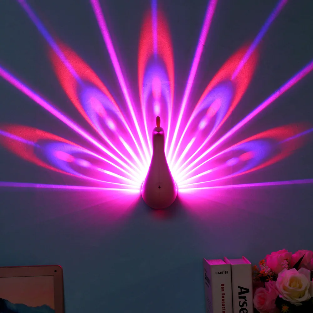 

2018 Nightlight Creative Peacock Projection Colorful Remote control Household usbled Wall lamp Birthday Gift