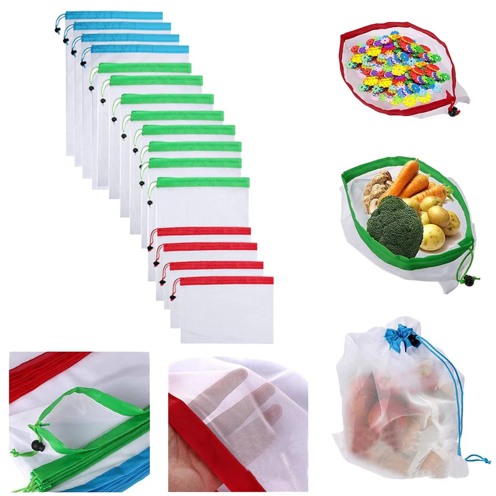16pcs Reusable Produce Bags Washable Bags Shopping Vegetable Fruit Toys