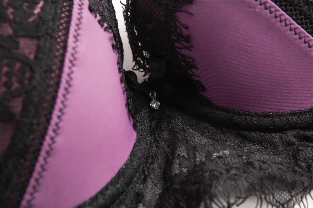 Новый Элитный бренд Sexy Eyelash Lace Push-Up Bra набор ABC чашки бюстгальтер и трусики Комплект для Для женщин белье розового и фиолетового цветов