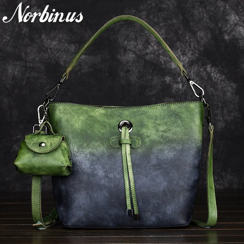 

Norbinus Vintage Women Genuine Leather Bag Ladies Handbag Bucket Shoulder Bags Female Messenger Crossbody Bag Tote With Purse