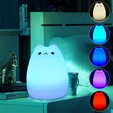 Colorful Cat LED Night Light Silicone Rechargeable Touch Sensor Light 2 Modes Children Cute Bedroom Night Lamp