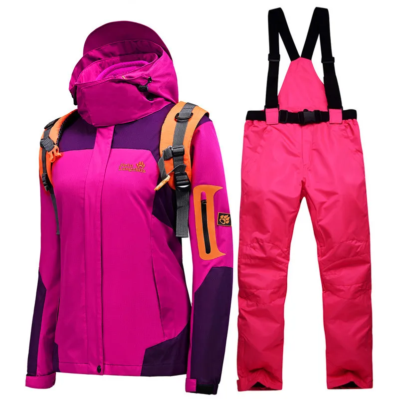 Traje de esquí de Invierno para mujer marca 2018 chaqueta de esquí de alta calidad y pantalones de nieve Cálido impermeable a prueba de viento esquí y snowboard trajes