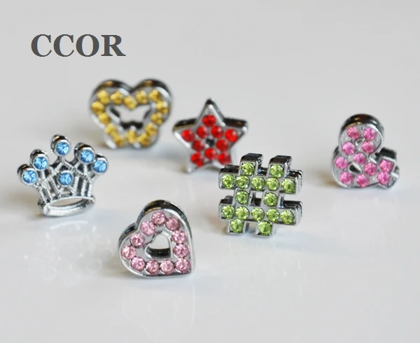 

Free Shipping, 10PCS 8MM Mixed Color Mixed Style Slide Charms Slide Beads Fit 8mm Pet Name Strips Bracelets, CCOR