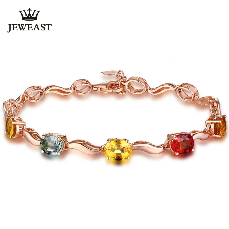 

Natural sapphire 18k Pure Gold Female Bracelets Fine Jewelry Gift Girl Thin Trendy Solid 750 Real Bangle Party Good Nice