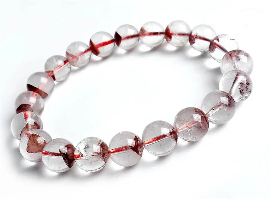 

10mm 100% Genuine Red Natural Phantom Quartz Gemstone Bracelets For Women Charms Clear Stretch Round Crystal Bead Bracelet AAAAA