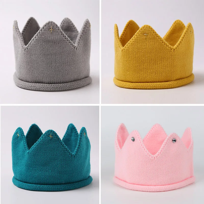 Детская вязаная шапка для фотосессии Crown осенне зимняя новорожденных мальчиков и