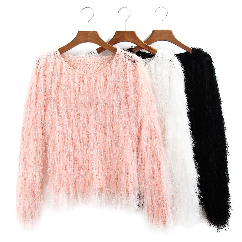 

New Women Tassel Knitted Pullover Sweaters Elegant Woman Soild Knitting Jumper Tops Pullovers Clothes
