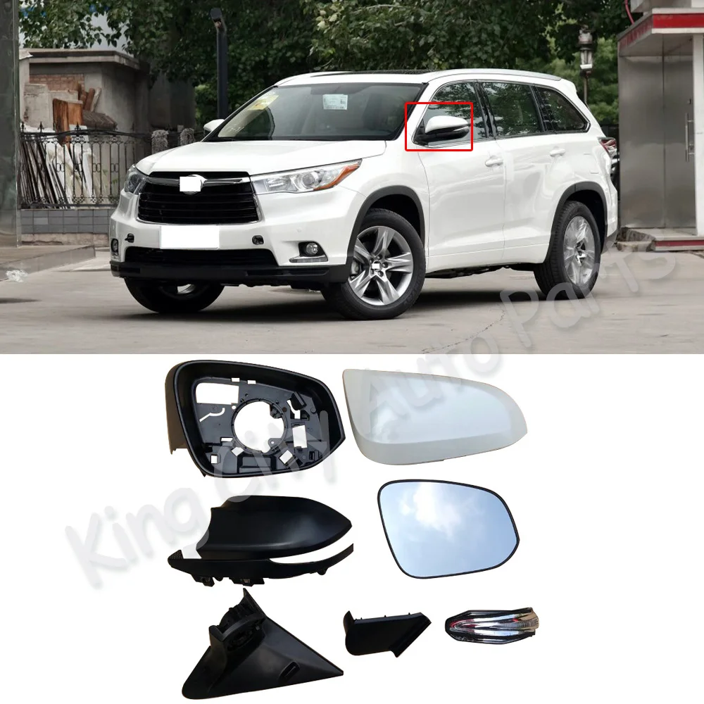 

CAPQX For Toyota Highlander 15-18 Side Rearview Mirror Frame Cover Shell Turn Signal Light Reversing Mirror Glass Lens Socket