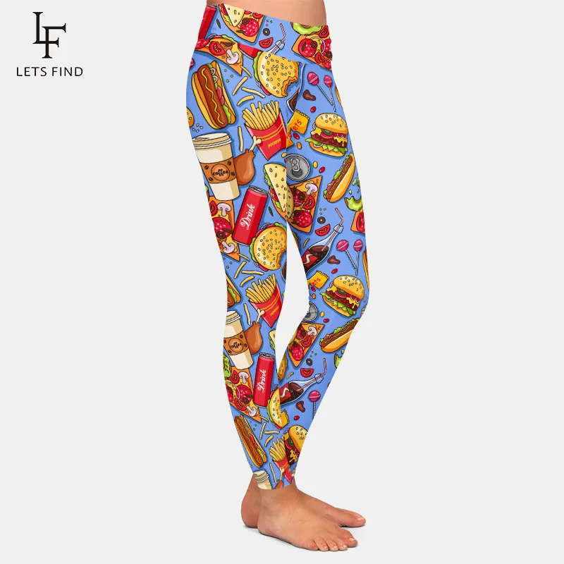 LETSFIND Leggings Fashion New Hot Women's Cola Burger Fries Digital Print Pants High Waist Trousers Stretch Leggings Plus Size tiktok leggings amazon