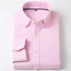 Для Мужчин's установлены кнопки-воротник сплошной Non-Iron платье рубашка без карман Smart Повседневное с длинным рукавом Регулярный Оксфорд