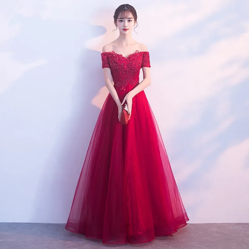 

Classic Red Lace Women Dress Elegant Bridesmaid Wedding Dresses Slim Beads Flower Cheongsam Gowns Sexy Chiffon Evening Qipao