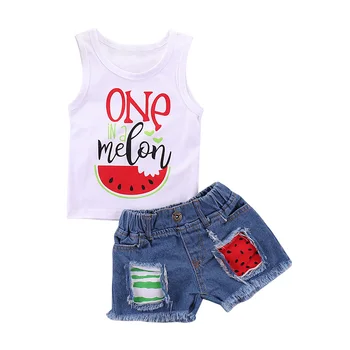 

Summer Newborn Infant Baby Kid Girl Clothes Cotton Sleeveless Tops+Demin Short Pants Toddler Outfits Set Fashion