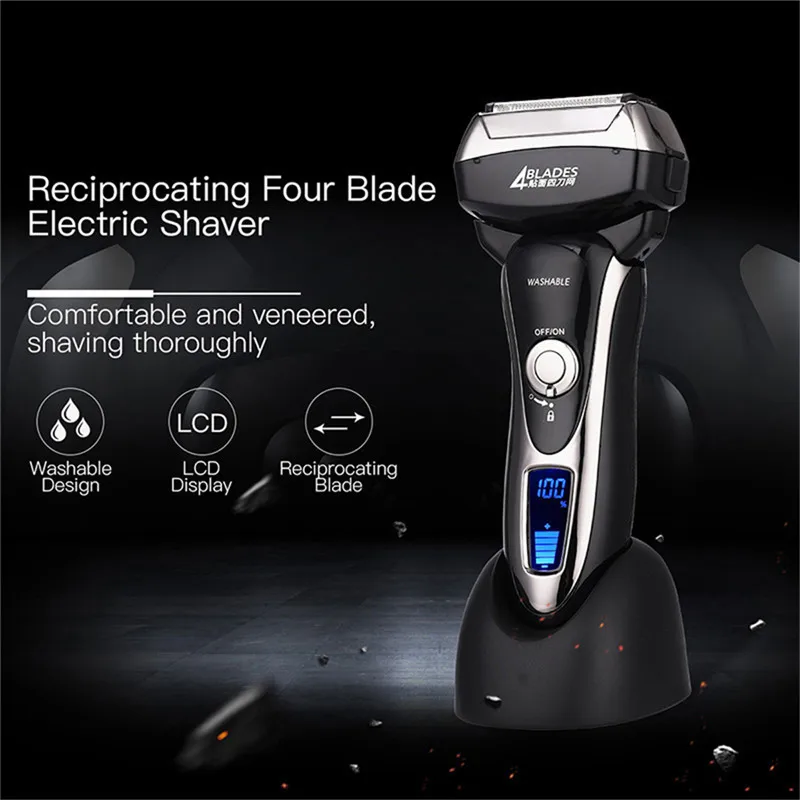 Baratos KM 5568 lavable 4 cuchillas Afeitadora eléctrica para hombres máquina de afeitar recargable profesional afeitadora recortadora de afeitar alternante