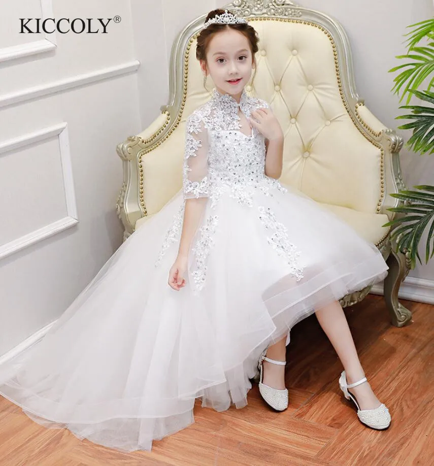 

Sequin Tulle Trailing Girl Dress Flower Girl Dress Party Pageant White Lace Princess Wedding Dress Girls First Communion Gown