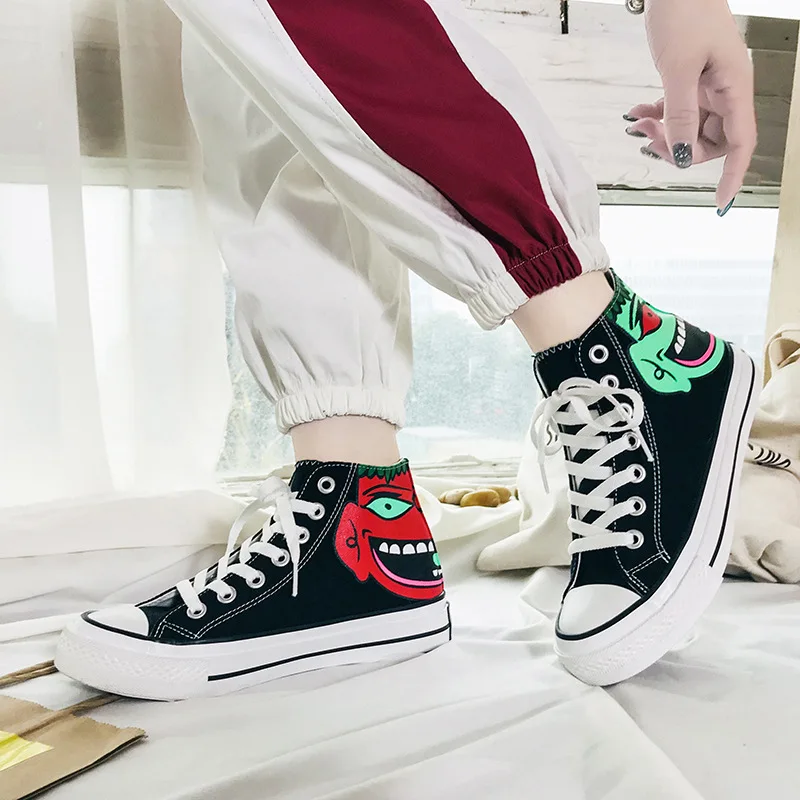 الأزياء رسمت باليد الهيب هوب الشارع الرقص شخصية عشاق أحذية المرأة تفلكن أحذية حذاء قماش سكيت حذاء رياضة