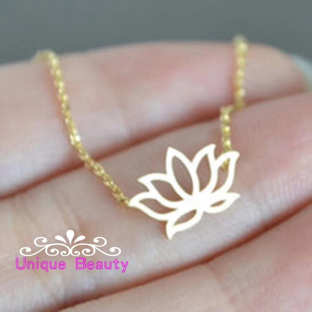 Wholesale Golden Plated Hollow Lotus Flower Necklace Solid Silver Handmade Customized Cute Peony Pendant DIY Jewelry