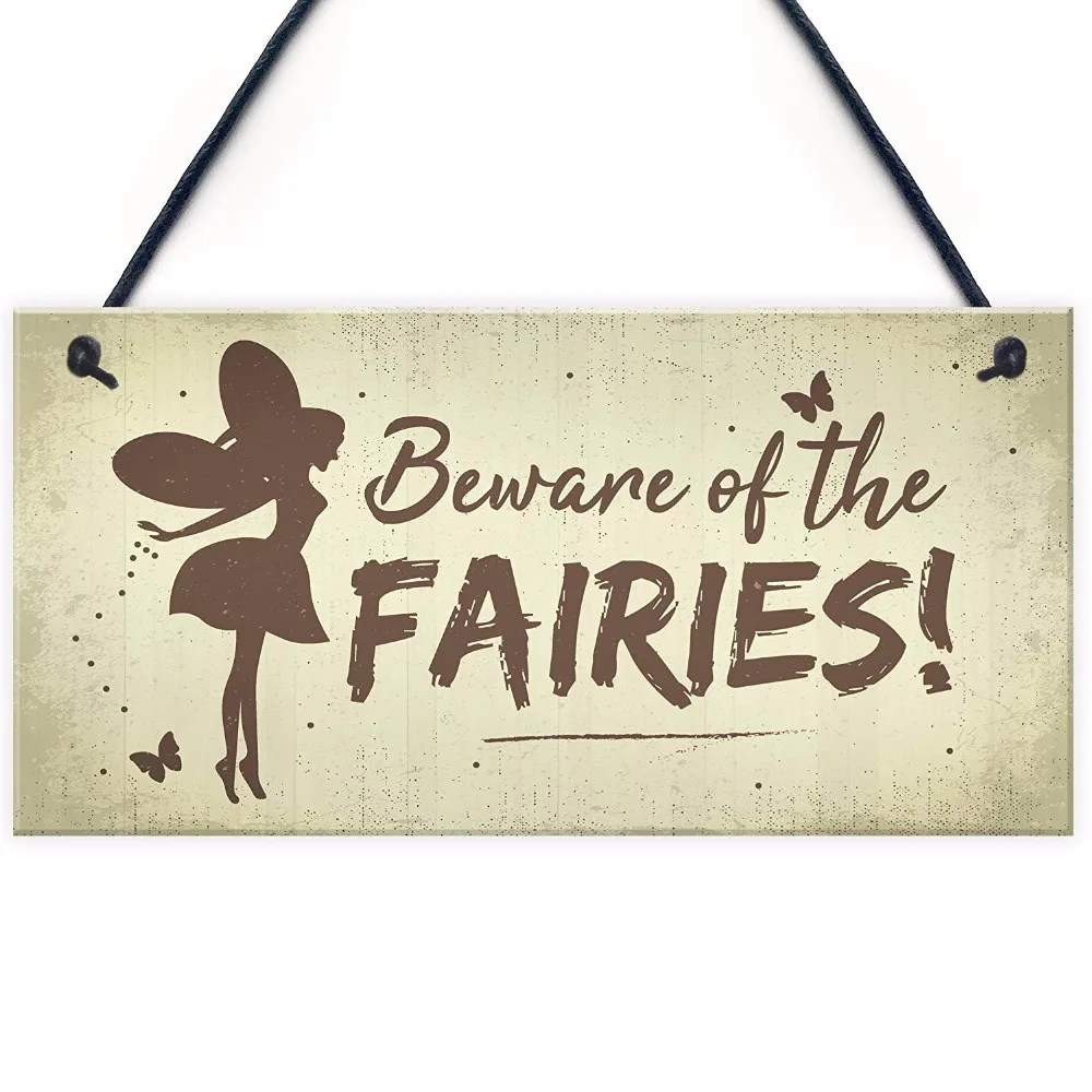 Beware of the Fairies 160mm x 105mm Plastic Sign / Sticker House Pet Garden 