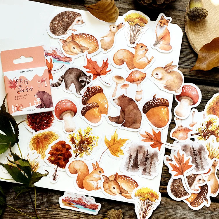1 упаковка = 45 шт. теплая осень милые животные и лес тема мини-бумажные наклейки 4,4*4,4 см DIY уплотнения наклейка подарок