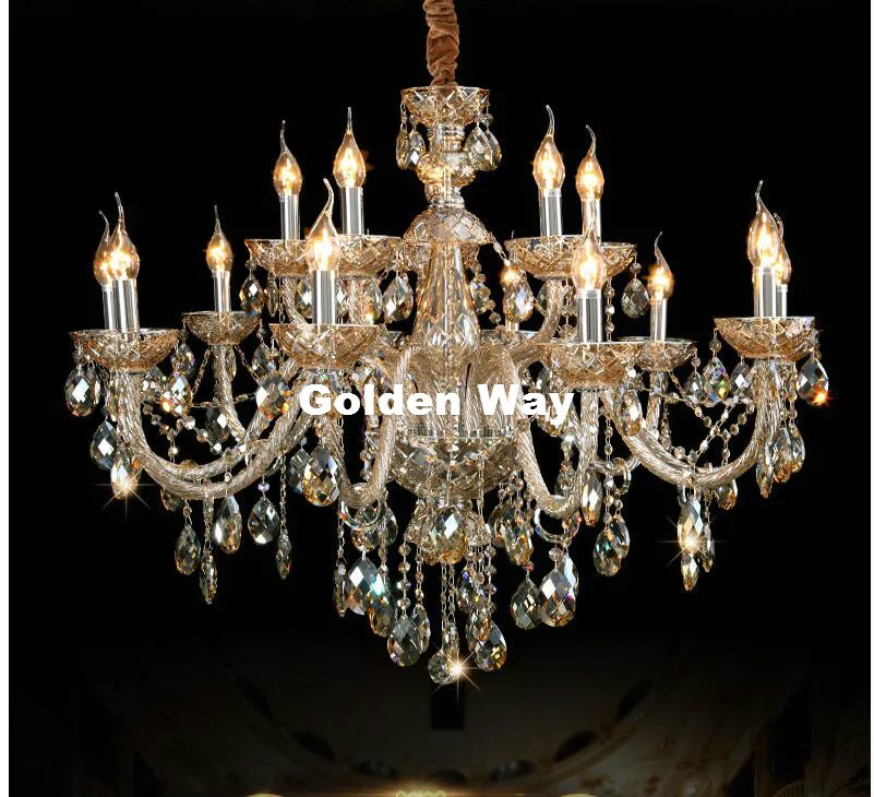 D95Cm Champagne Lampadario Di Cristallo Di Illuminazione Di Lusso E14 Led 18L K9 Lampadari In Vetro Lampada Luce Sospeso Lustres De Cristal