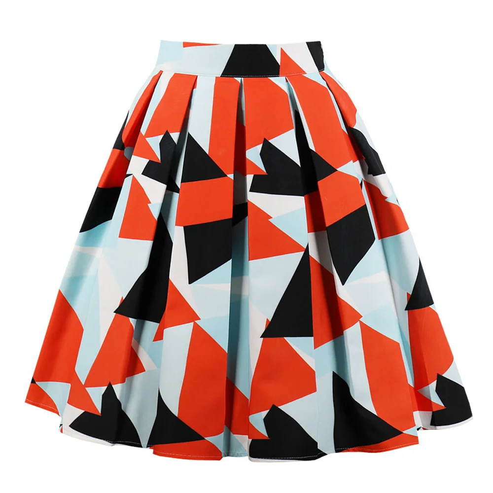 

Retro Geometric Print Women Vintage Skirt High Waist A-Lined Knee Length Skirt 1950s Rockabilly Party Skirts Plus Size S-4XL