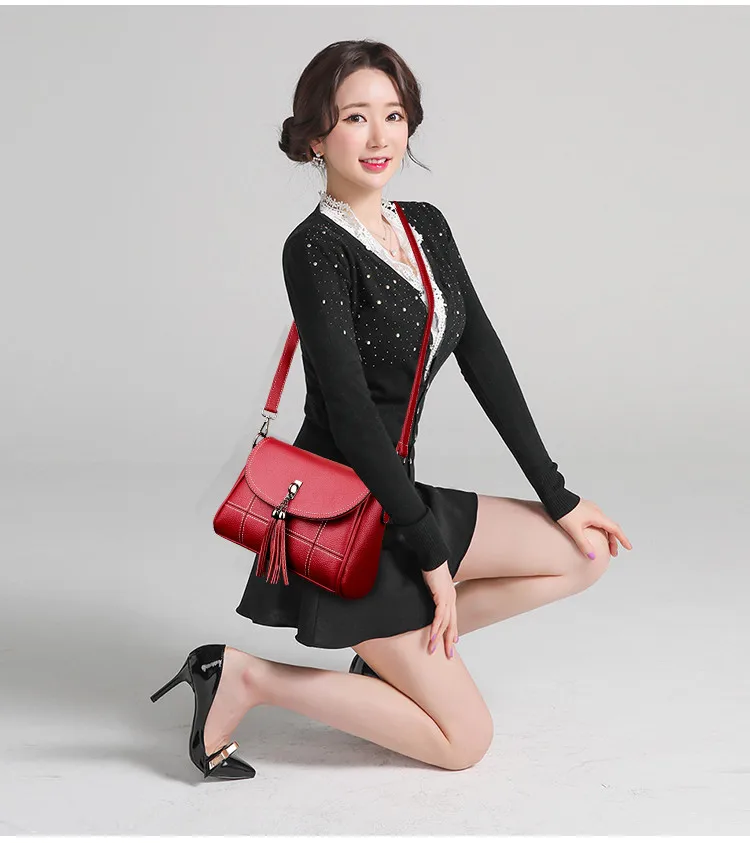 MJ Women Leather Crossbody Bag Female PU Leather Crossbody Handbag Fashion Tassel Messenger Bag Ladies Small Shoulder Bags (7)