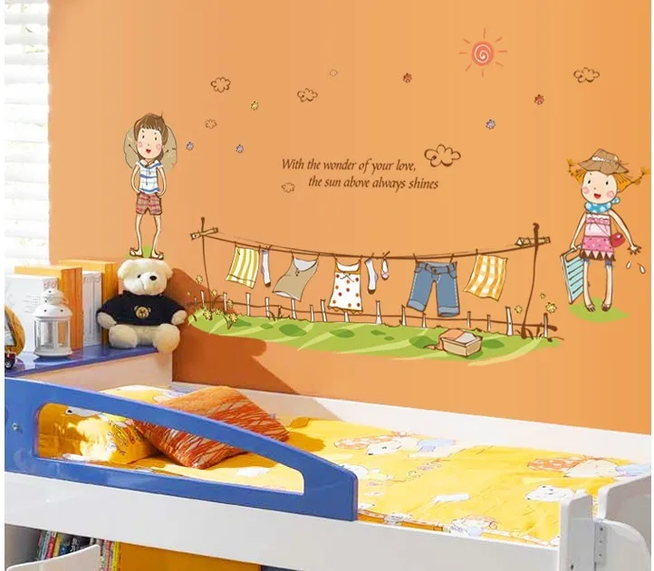 1 مجموعة جديد وصول الملابس شماعات الجدار الشارات ملصقات الكرتون نمط لطيف لفتاة نوم للأطفال غرفة الطفل الجدار decals140 * 60