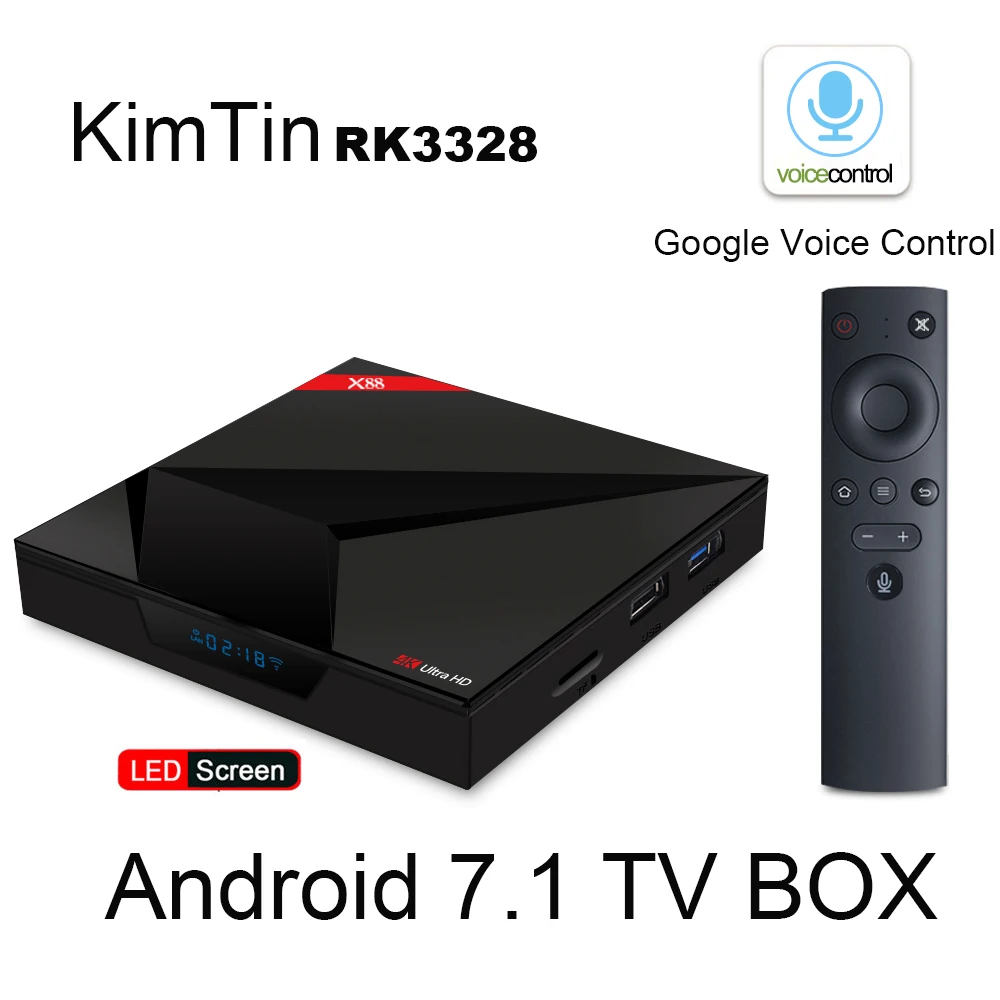 

TV BOX Android 7.1 X88 Voice Control Input Set-top box 4GB 32GB RK3328 Quad-Core 2.4G 5G WiFi H.265 HDR 4K TYPE-C Media Player