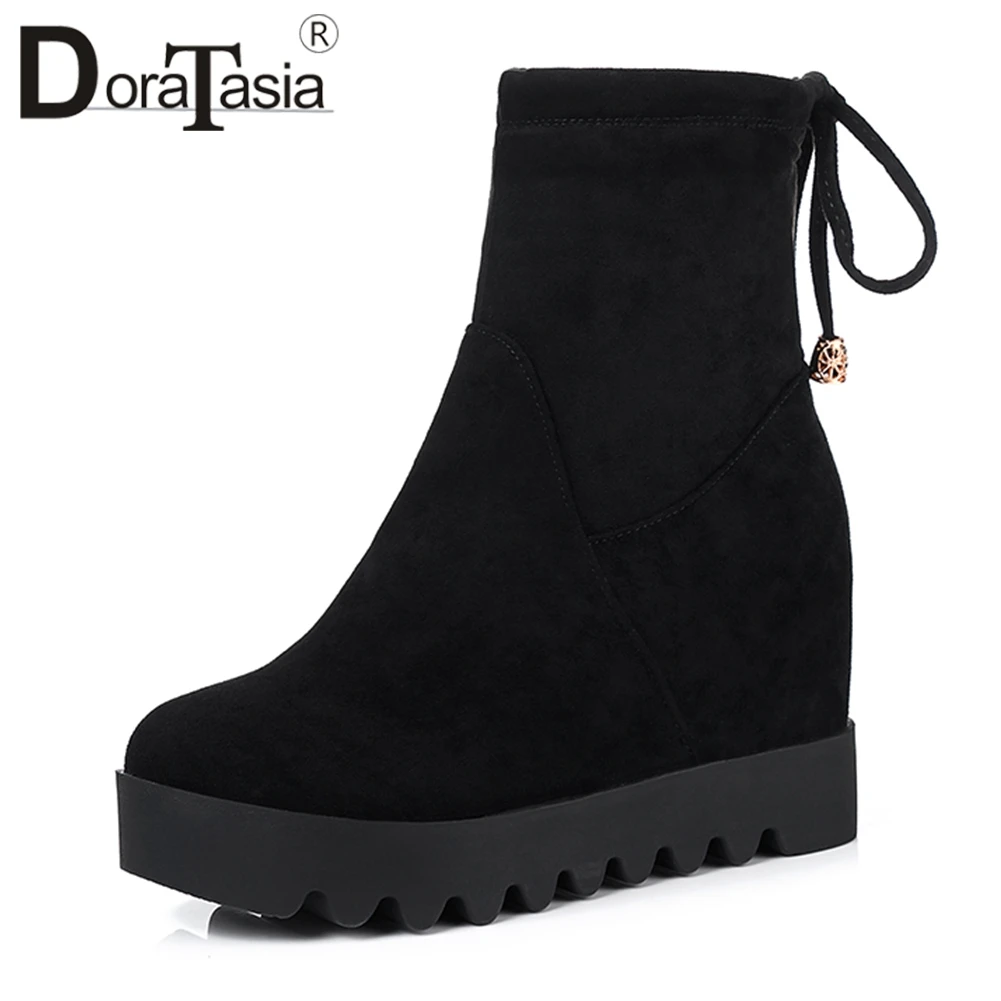 

DORATASIA Large Size 31-43 Comfortable Platform Ankle Boots Women Autumn 2019 Elegant Flock Heels Shoes Woman Height Increasing