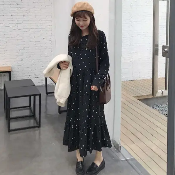 

Dress Long sleeve Women Elegant Dot Printing Long Dress Female DV924