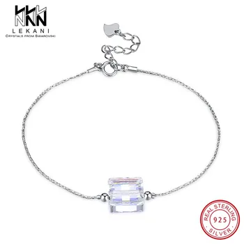 

LEKANI Genuine Crystal From Swarovski Bracelet For Women Square Cystal Simple Design 925 Silver Chain Accessories Fine Jewelry
