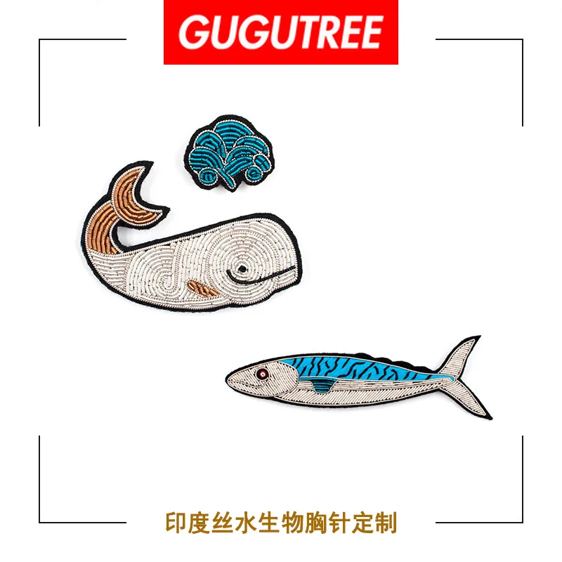 

GUGUTREE India silk whale sardine fish sea cartoon animal patches badges applique patches for clothing DZP-53