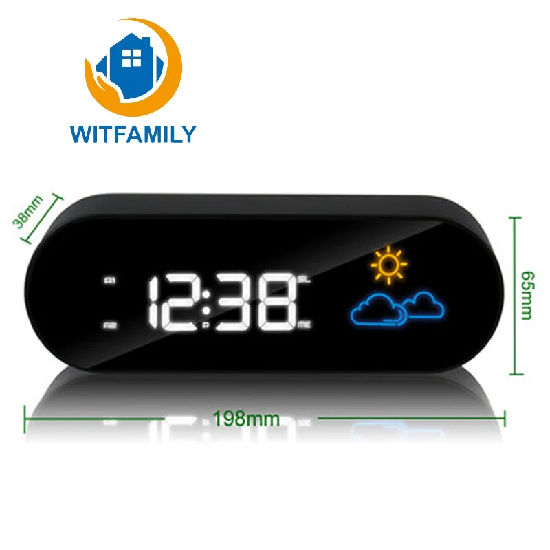 LED Digital Electronic Bedside Clock Color Weather Forecast Mute Clock