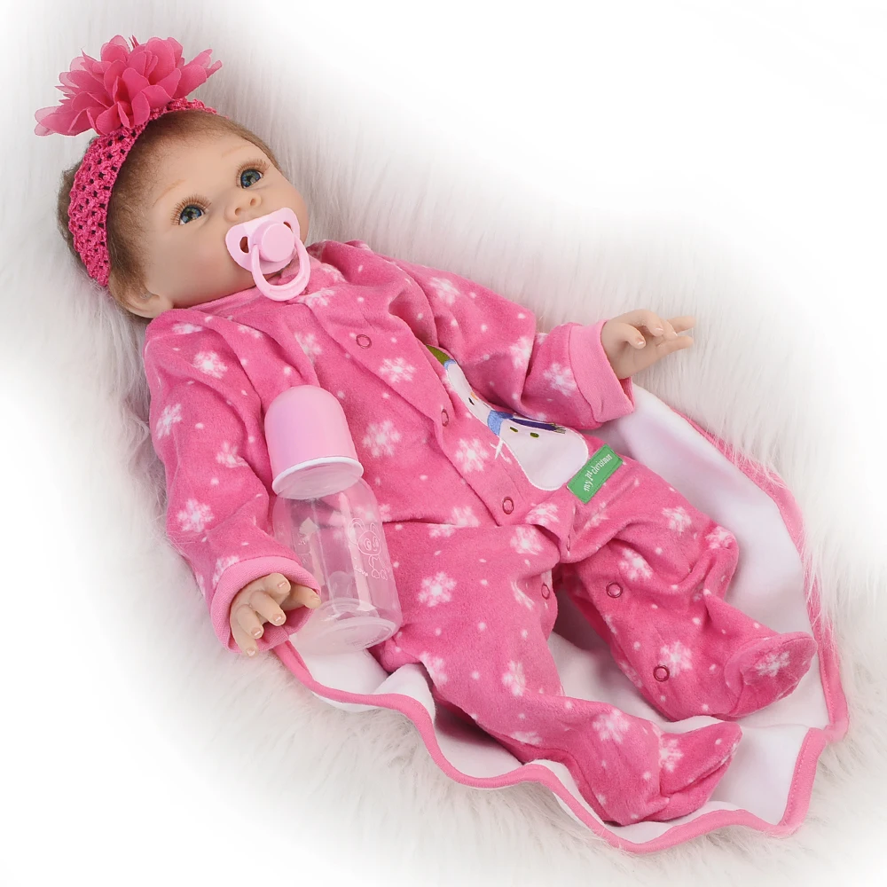 

Wear Pink Clothes 22'' Reborn Baby Doll Cosplay Princess kids DIY Toy For Girl Soft Silicone Baby Dolls Birthday Christmas Gifts