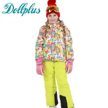 Russe D’hiver Enfants Filles de Costume de Ski En Plein Air Coupe-Vent Imperméable Ski Veste + Bib Pantalon 2 pcs Filles Ski Ensemble