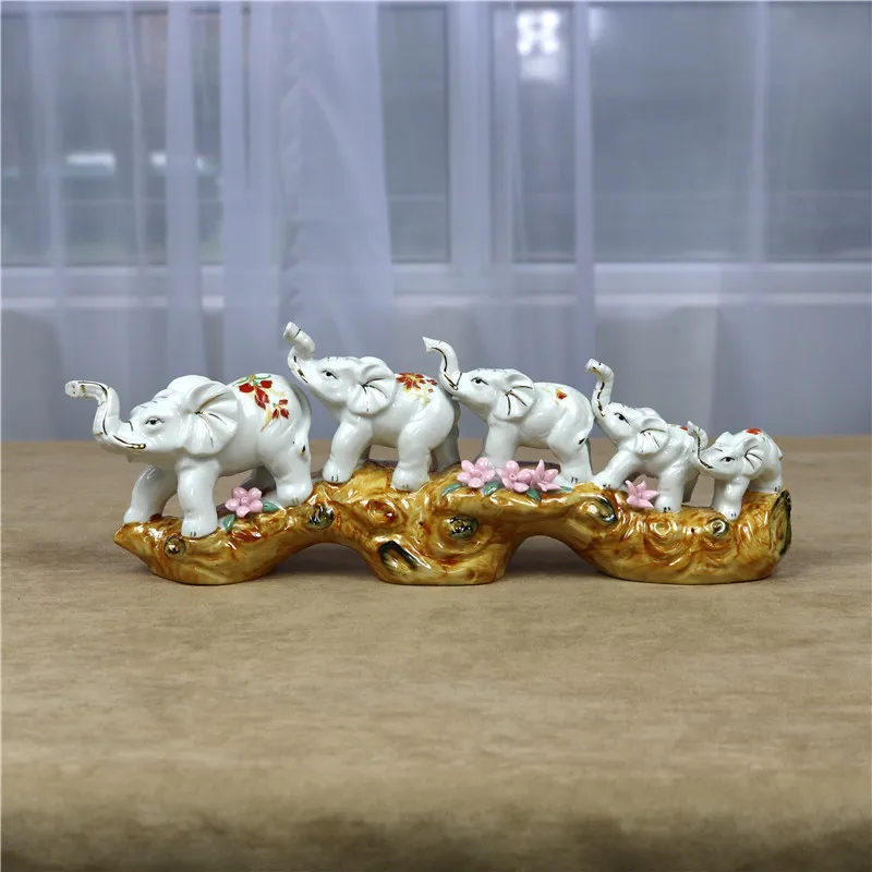 

Porcelain Elephant Sculpture Ceramic Animal Herd Statue Craftworks Adornment Furnishing for Home Decor and Art Collection