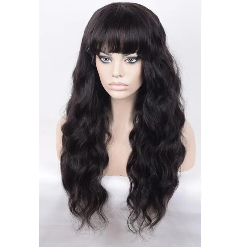 Luffyhair 150% высокой плотности Волнистые 13x6 Синтетические волосы на кружеве человеческих волос парики с челкой перуанские человеческие волосы Remy для наращивания, Синтетические волосы на кружеве парики с детскими волосами