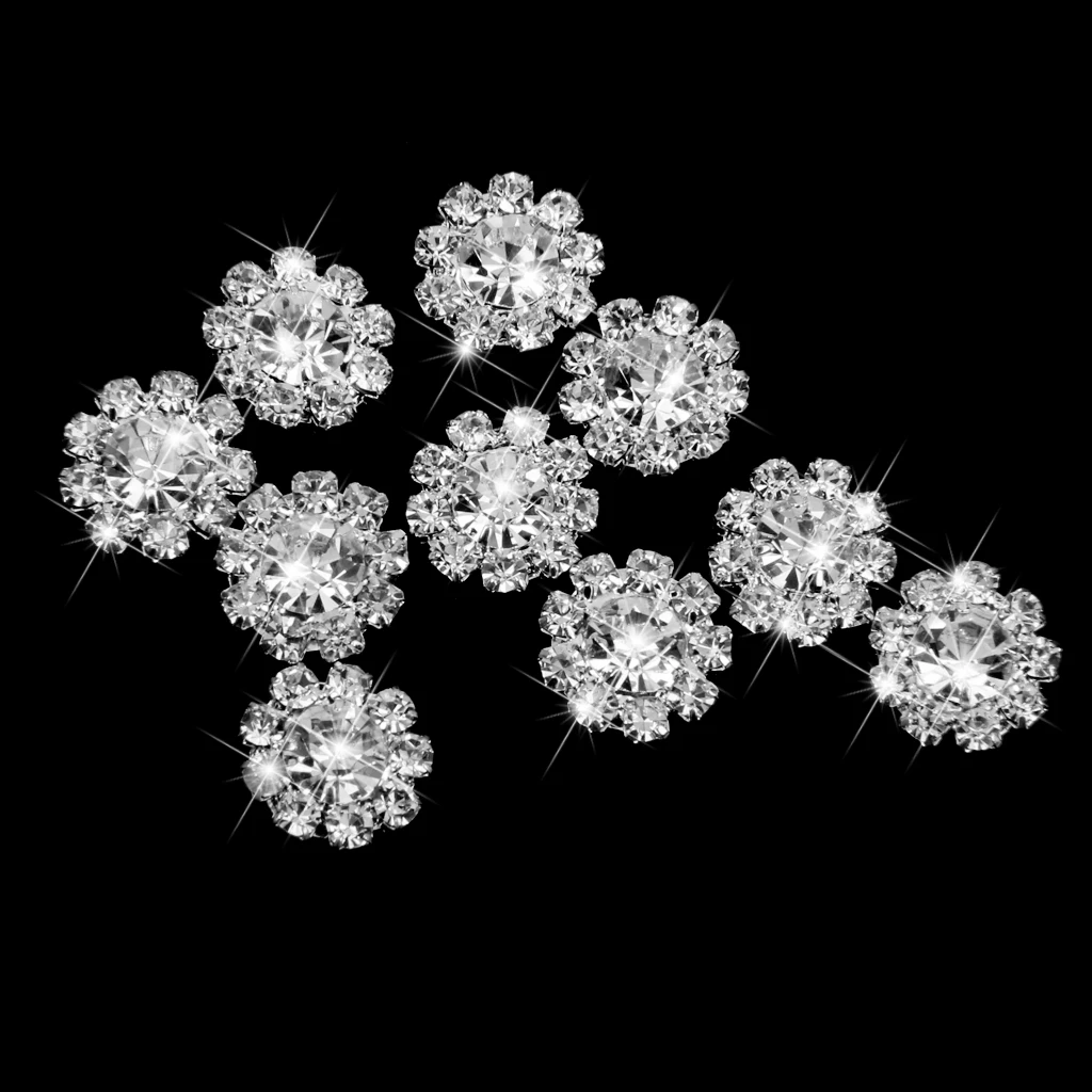 New Hot 10pcs 12mm Clear Crystal Flower Buttons Flatback Decoration DIY for Garment Bags Clothes Headband Gift Accessories
