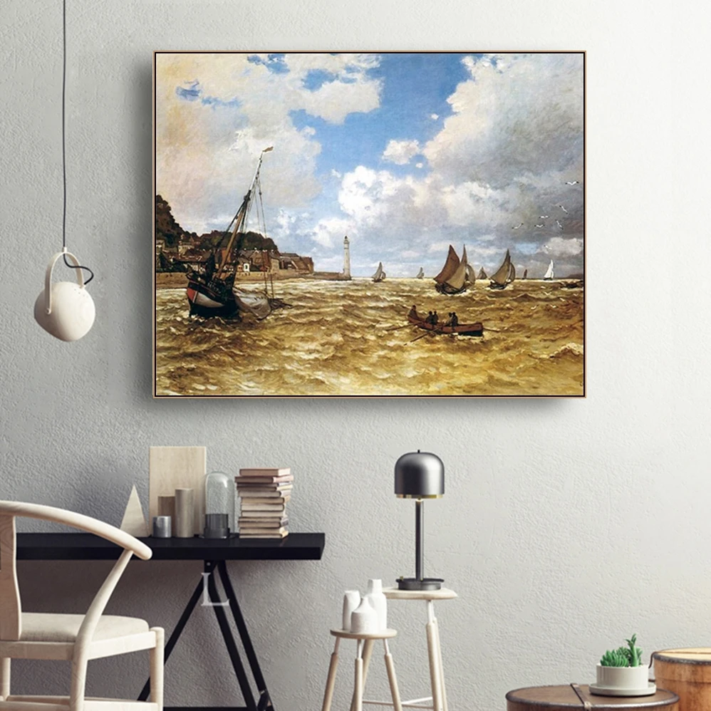 

The Mouth Of The Seine Honfleur By Monet painting Classic Artwork Canvas Print Poster Vintage Wall Picture Home Decoration
